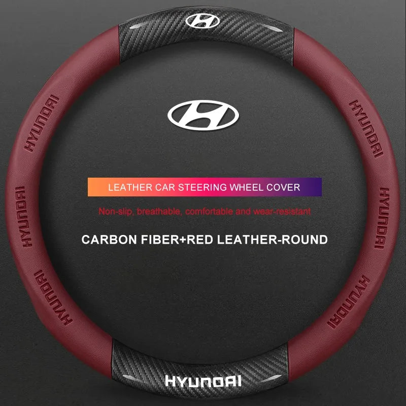 3D Embossed Genuine Leather Steering Wheel Cover For Hyundai