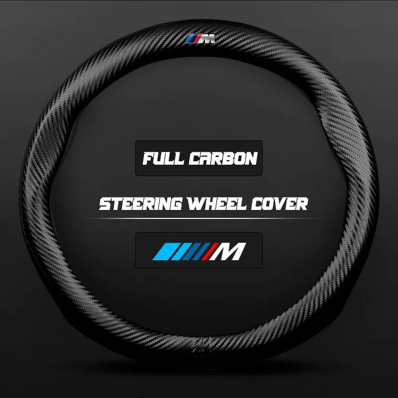Carbon fiber genuine leather car steering wheel cover for BMW M Performance