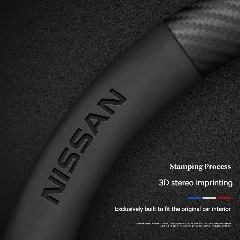 Carbon fiber genuine leather car steering wheel cover for Nissan