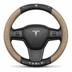 3D Embossed Genuine Leather Steering Wheel Cover For Tesla