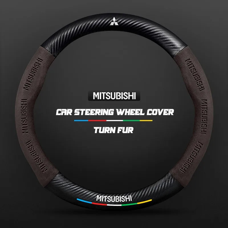 Car steering wheel cover in carbon fiber suede style suitable for Mitsubishi