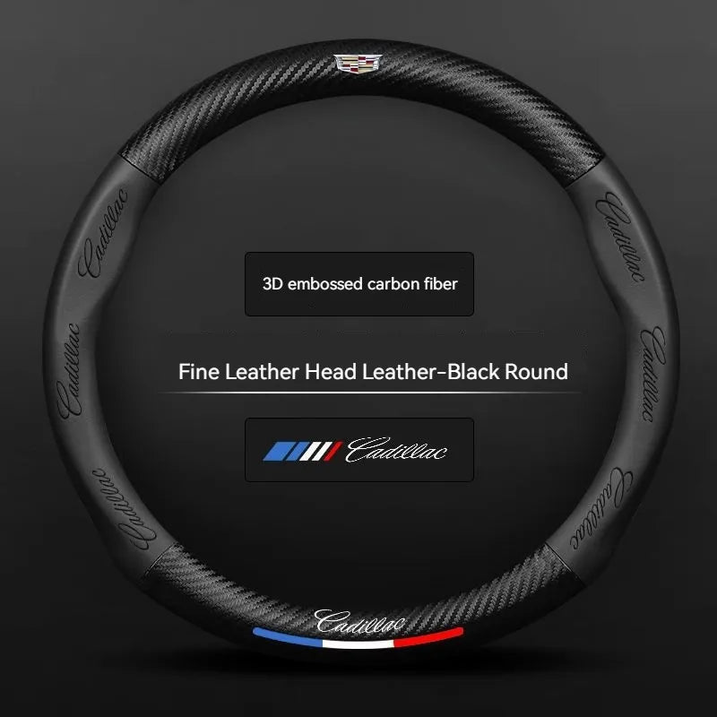 Carbon fiber genuine leather car steering wheel cover for Cadillac