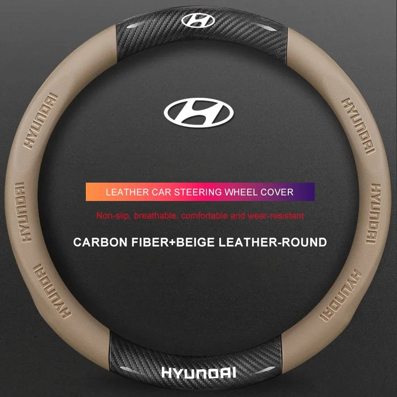3D Embossed Genuine Leather Steering Wheel Cover For Hyundai