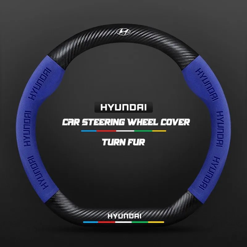 Car steering wheel cover in carbon fiber suede style suitable for Hyundai