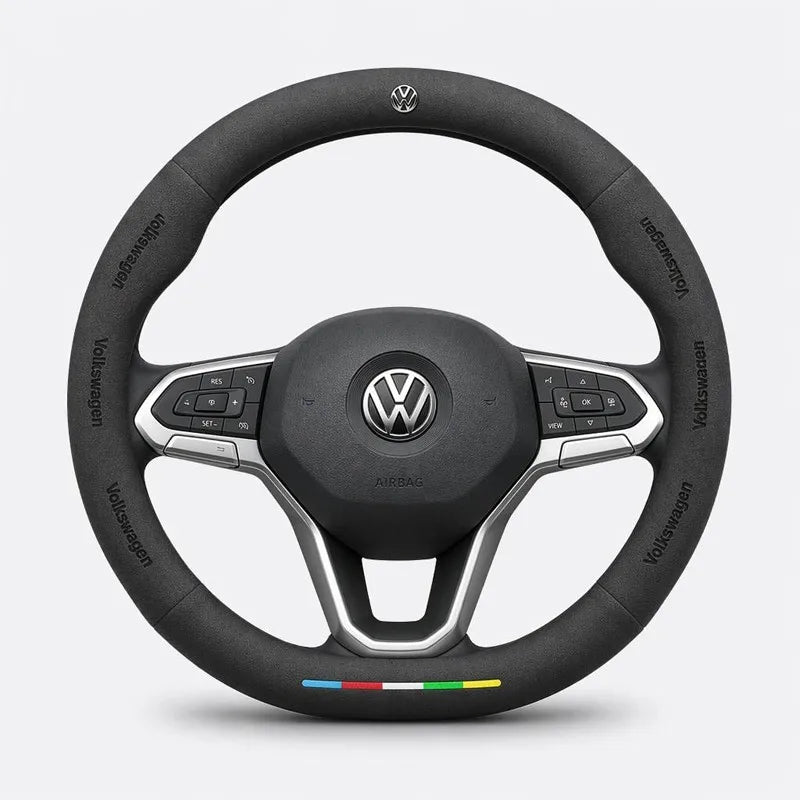 Alcantara Suede 3D Embossed Steering Wheel Cover For Volkswagen