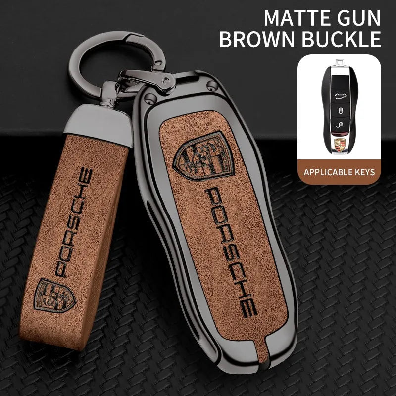 Zinc alloy genuine leather car key case for Porsche series