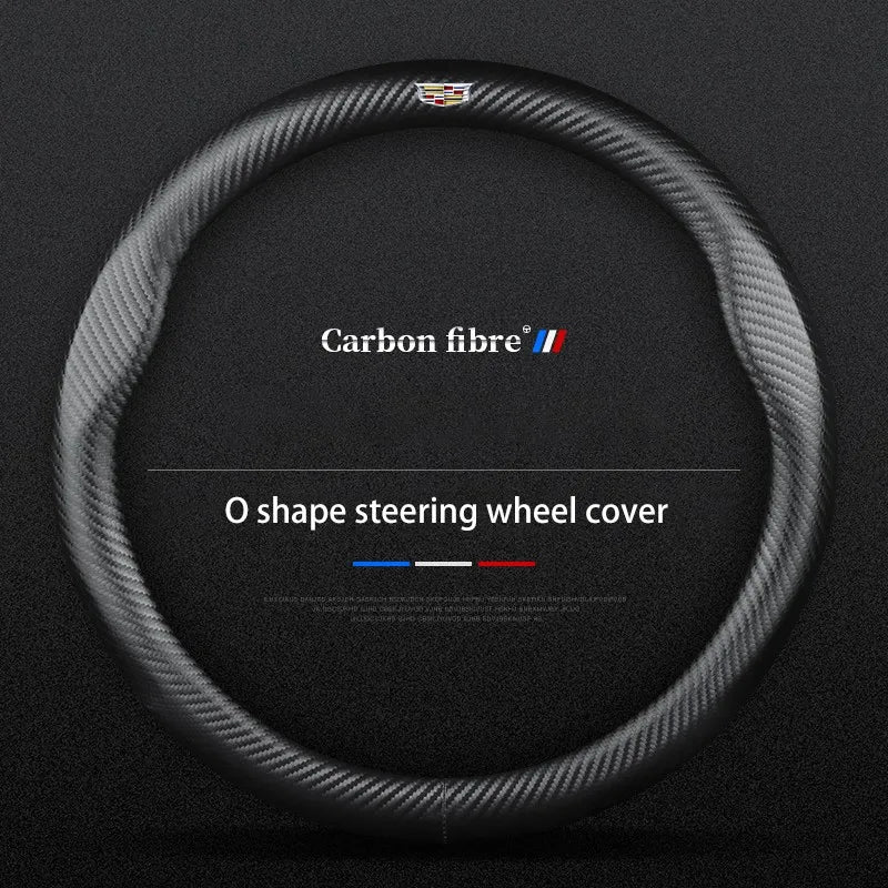 Carbon fiber genuine leather car steering wheel cover for Cadillac
