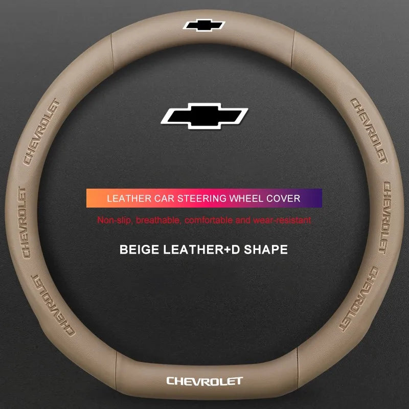 3D Embossed Genuine Leather Steering Wheel Cover For Chevrolet