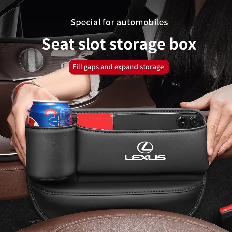 Car seat gap storage box with cup holder suitable for Lexus