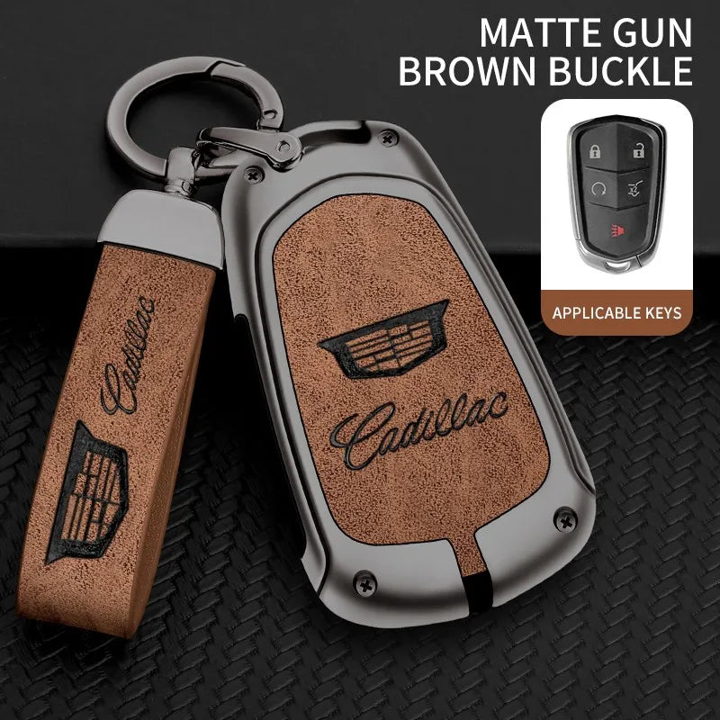 Zinc alloy genuine leather car key case for Cadillac series