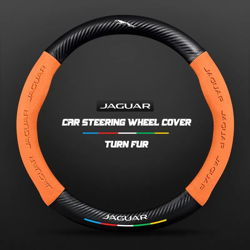 Car steering wheel cover in carbon fiber suede style suitable for Jaguar