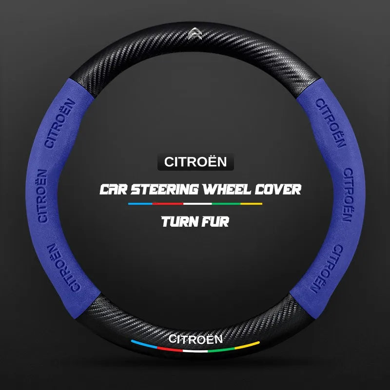 Car steering wheel cover in carbon fiber suede style suitable for Citroen