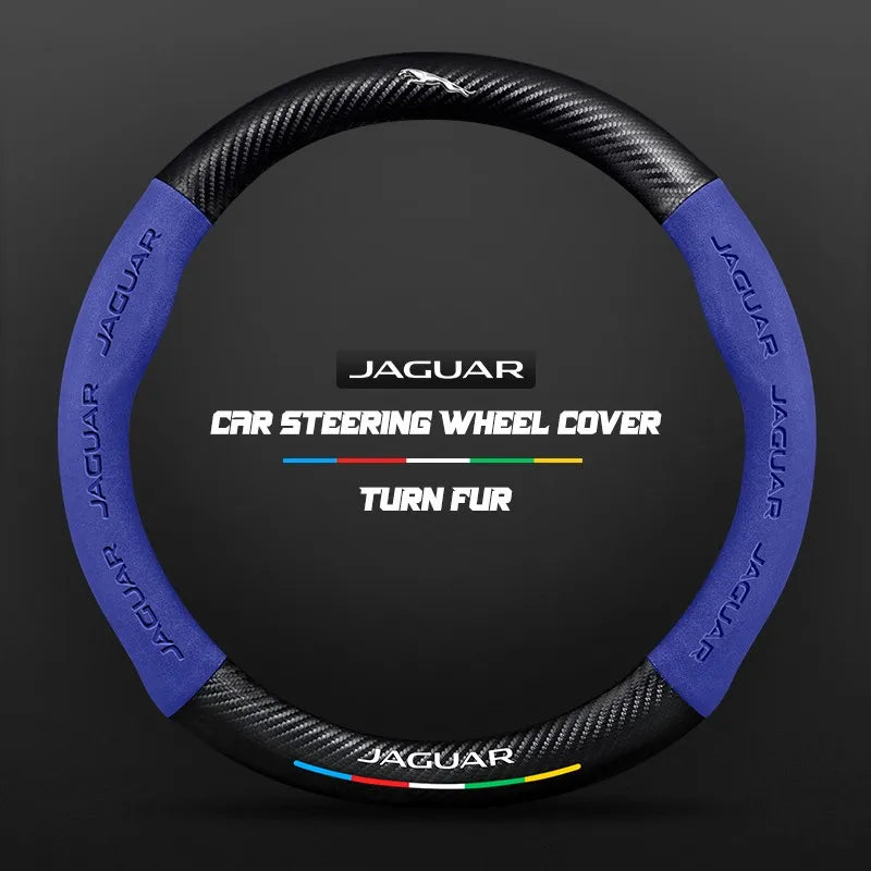 Car steering wheel cover in carbon fiber suede style suitable for Jaguar