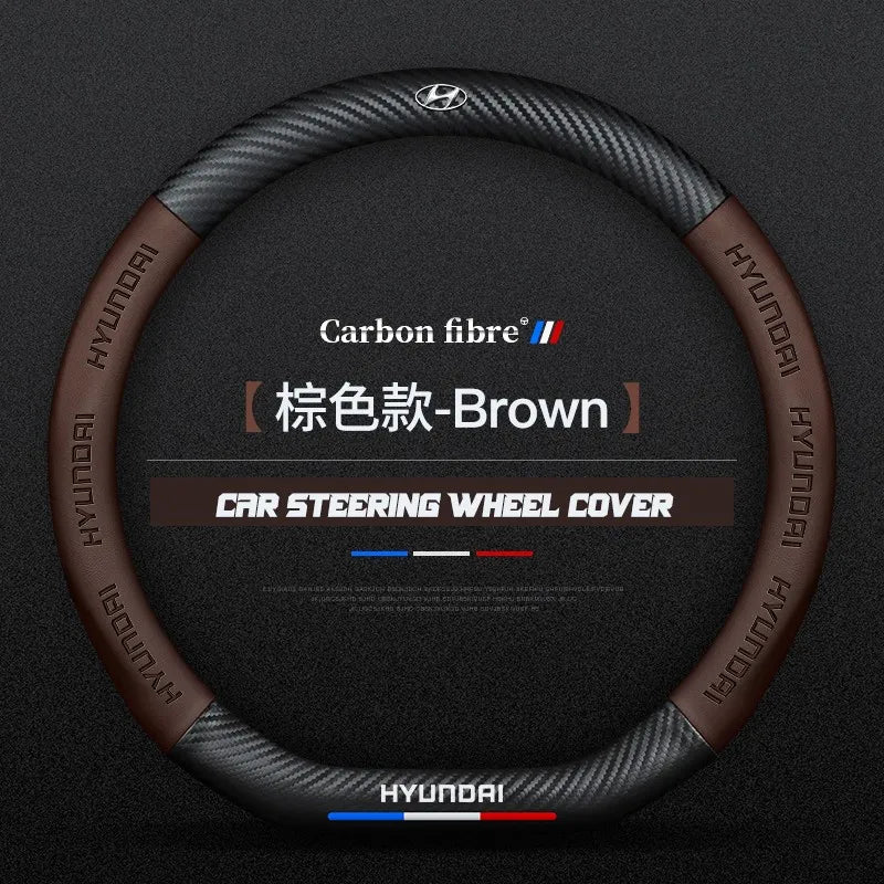Carbon fiber genuine leather car steering wheel cover for Hyundai