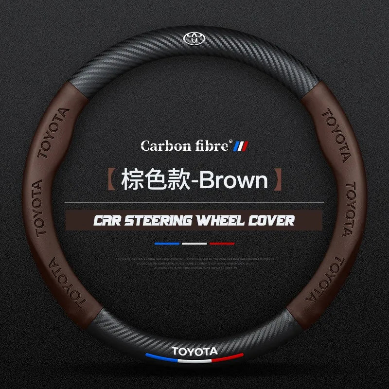 Carbon fiber genuine leather car steering wheel cover for Toyota