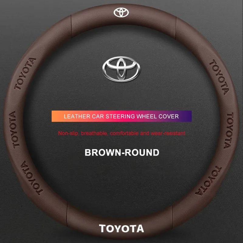 3D Embossed Genuine Leather Steering Wheel Cover For Toyota