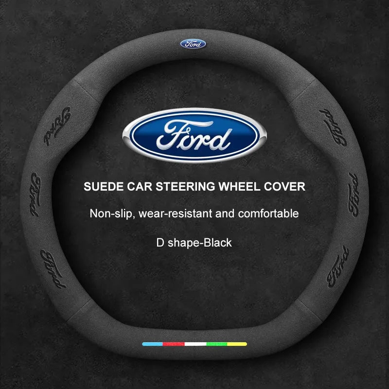 Alcantara Suede 3D Embossed Steering Wheel Cover For Ford
