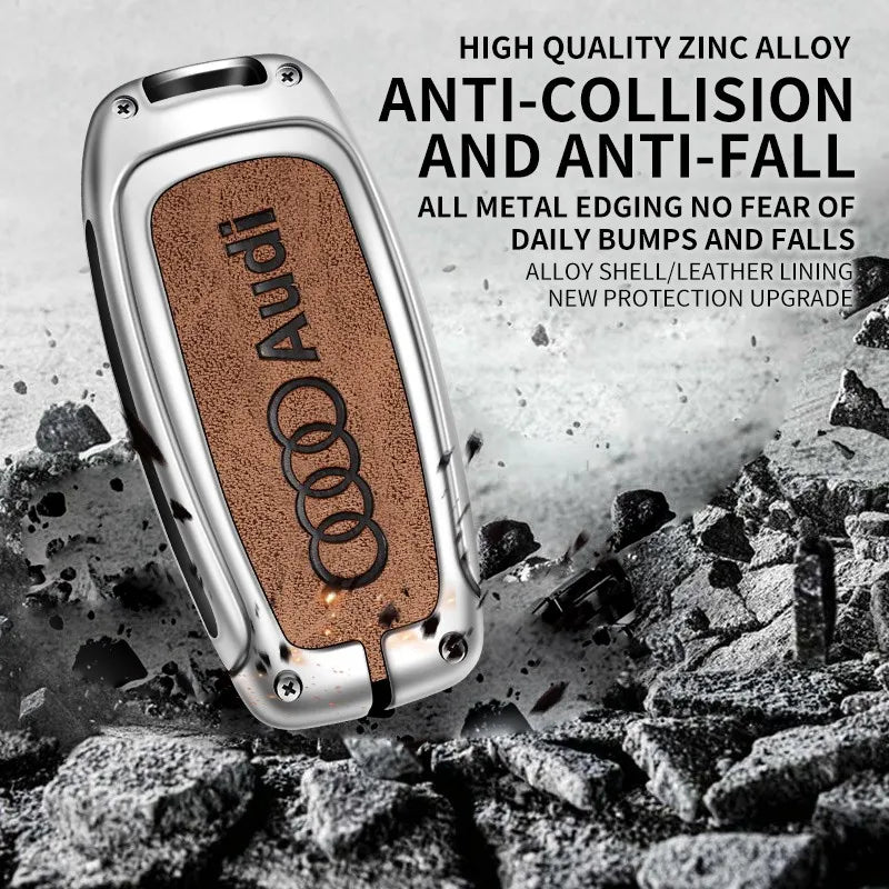 Zinc alloy genuine leather car key case for Audi series
