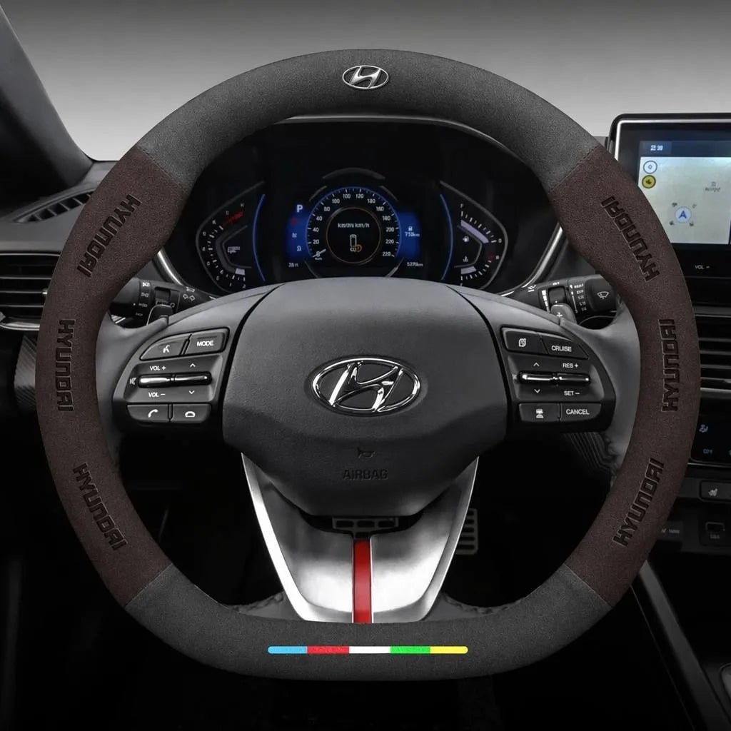 Alcantara Suede 3D Embossed Steering Wheel Cover For Hyundai