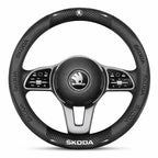 3D Embossed Genuine Leather Steering Wheel Cover For Skoda
