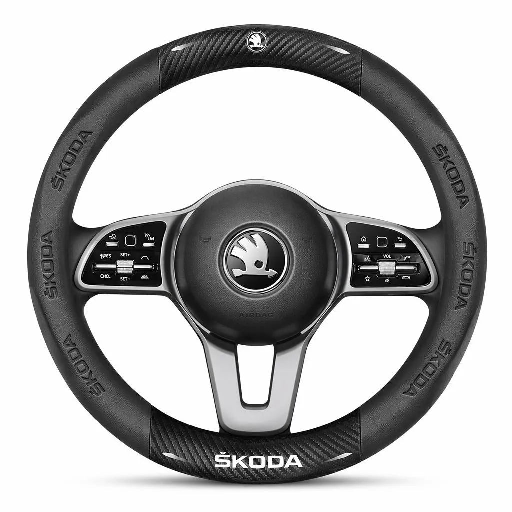 3D Embossed Genuine Leather Steering Wheel Cover For Skoda