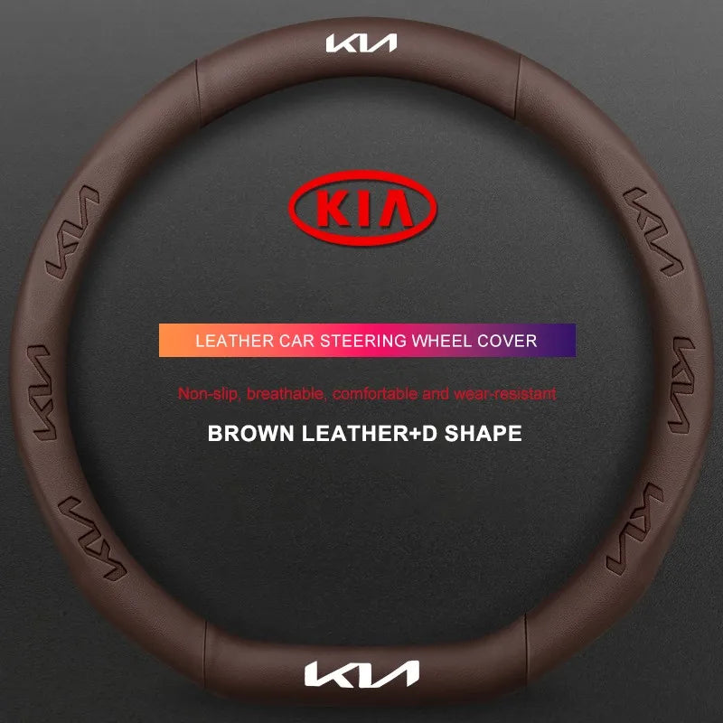 3D Embossed Genuine Leather Steering Wheel Cover For Kia