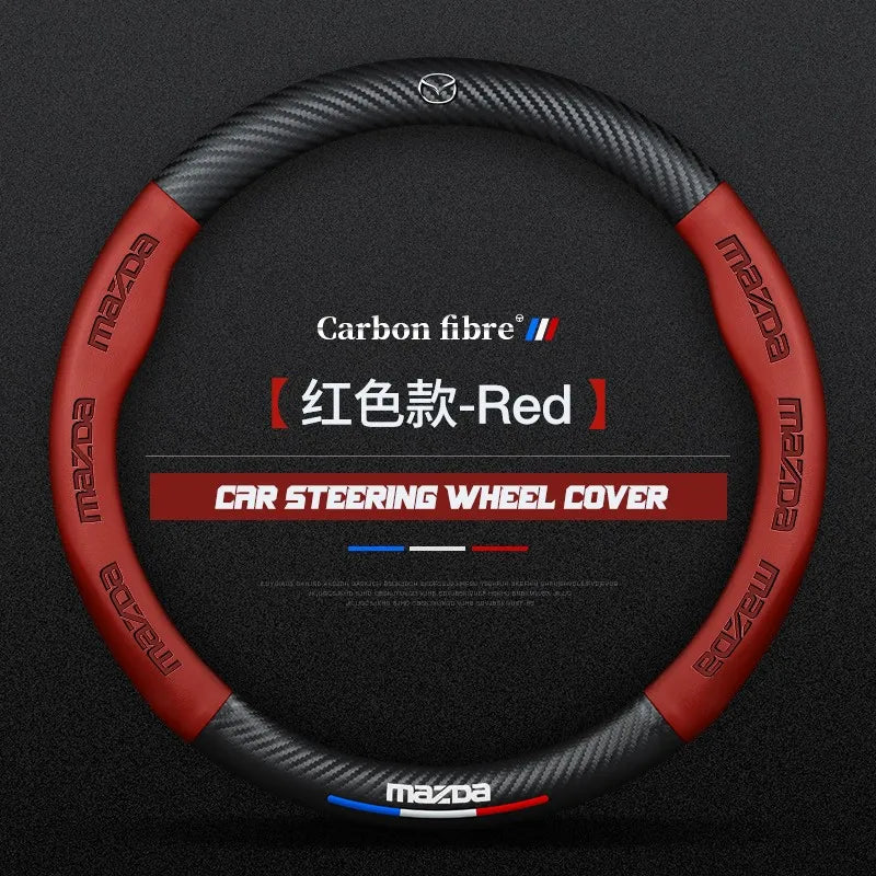 Carbon fiber genuine leather car steering wheel cover for Mazda