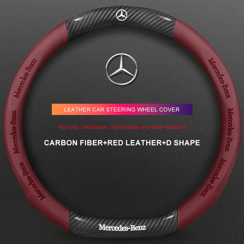 3D Embossed Genuine Leather Steering Wheel Cover for Mercedes-Benz