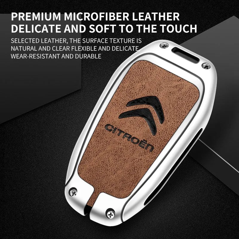 Zinc alloy genuine leather car key case for Citroen series