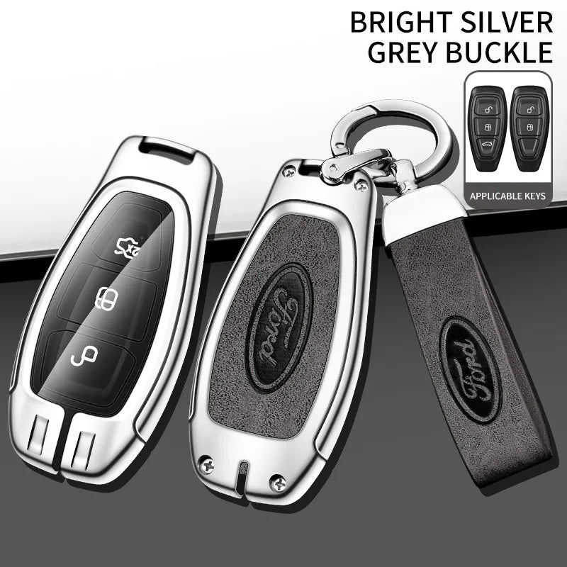 Zinc alloy genuine leather car key case for Ford series