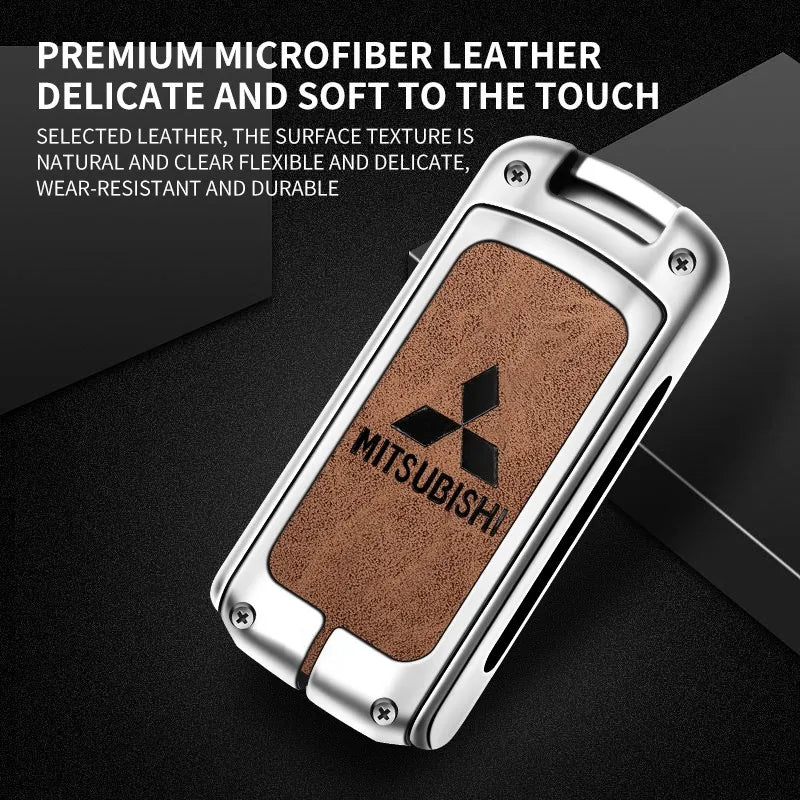 Zinc alloy genuine leather car key case for Mitsubishi series