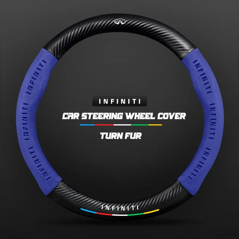 Car steering wheel cover in carbon fiber suede style suitable for Infiniti