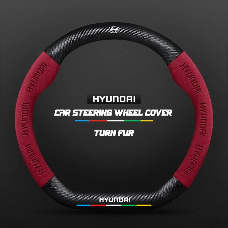 Car steering wheel cover in carbon fiber suede style suitable for Hyundai