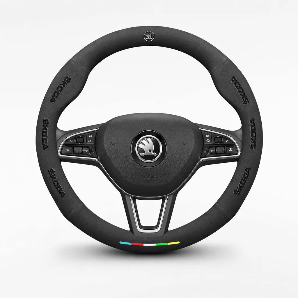 Alcantara Suede 3D Embossed Steering Wheel Cover For Skoda