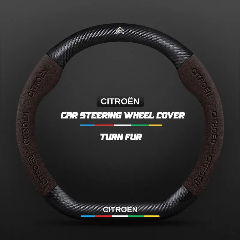 Car steering wheel cover in carbon fiber suede style suitable for Citroen