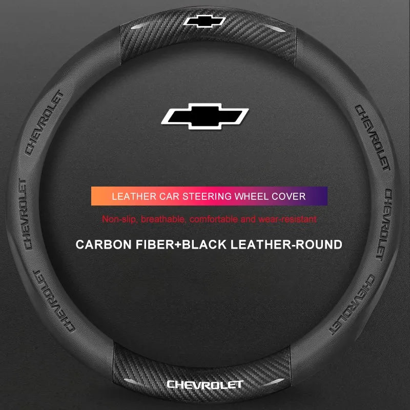 3D Embossed Genuine Leather Steering Wheel Cover For Chevrolet