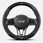 Car steering wheel cover in carbon fiber suede style suitable for Infiniti