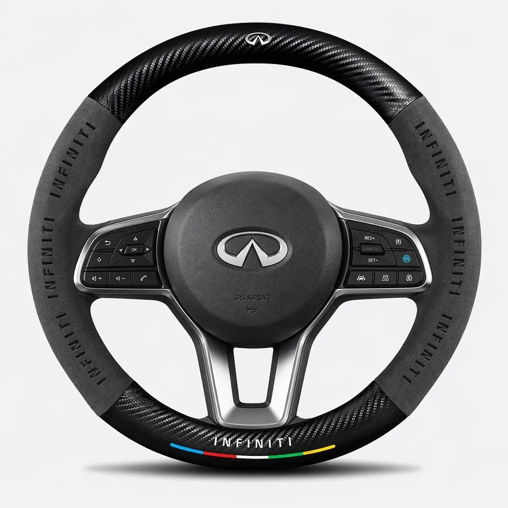 Car steering wheel cover in carbon fiber suede style suitable for Infiniti
