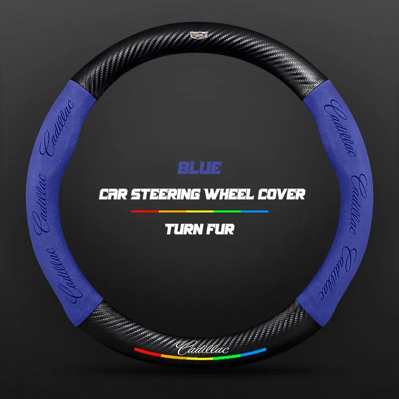 Car steering wheel cover in carbon fiber suede style suitable for Cadillac