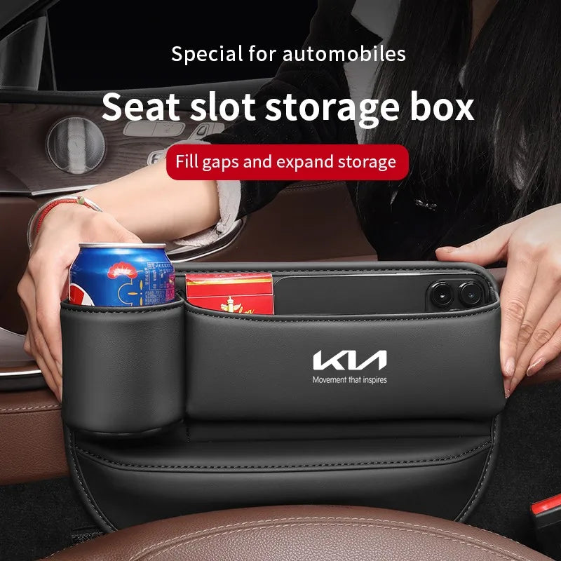 Car seat gap storage box with cup holder suitable for Kia