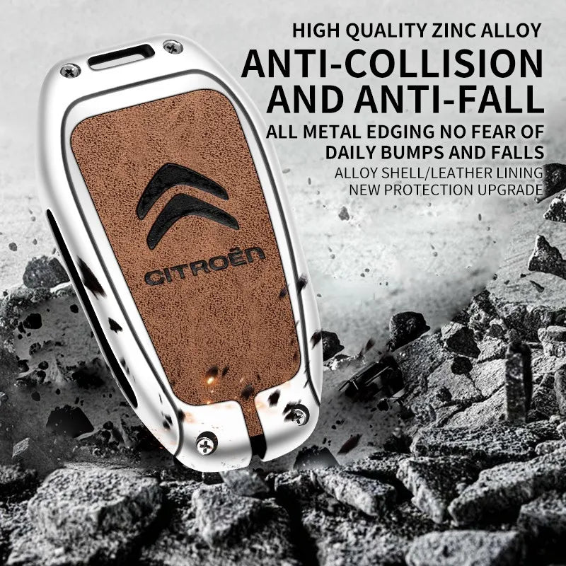 Zinc alloy genuine leather car key case for Citroen series