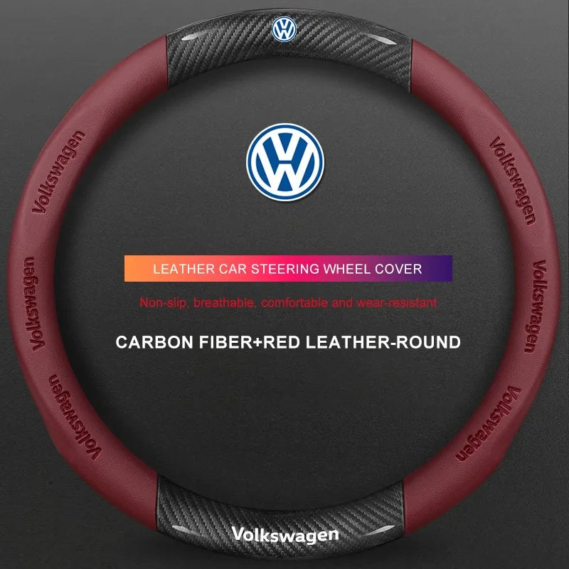 3D Embossed Genuine Leather Steering Wheel Cover For Volkswagen