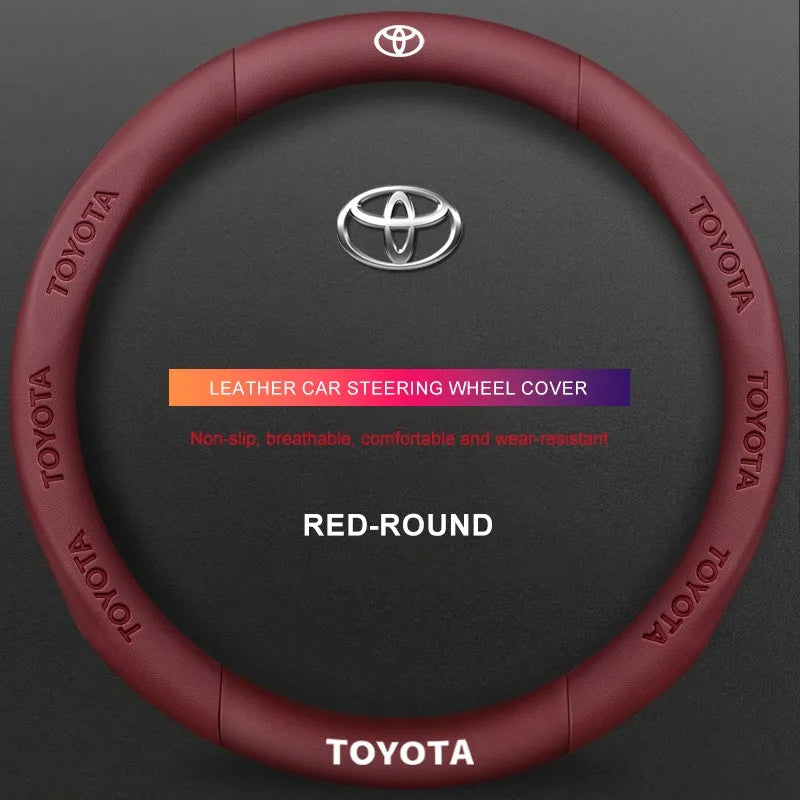 3D Embossed Genuine Leather Steering Wheel Cover For Toyota