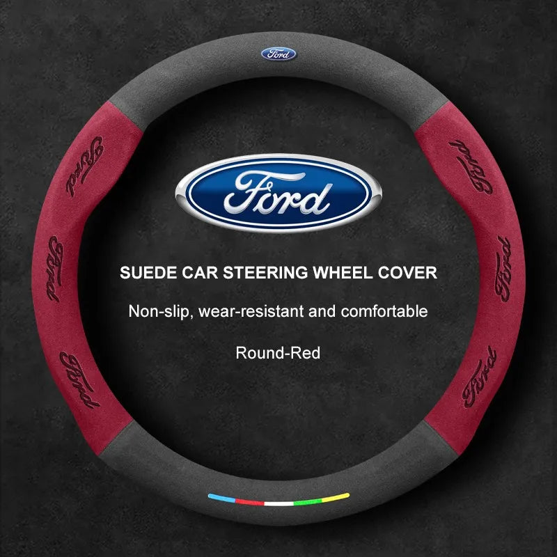 Alcantara Suede 3D Embossed Steering Wheel Cover For Ford