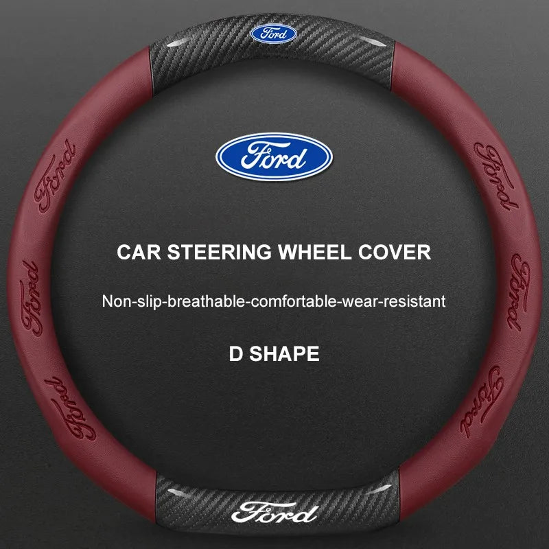 3D Embossed Genuine Leather Steering Wheel Cover For Ford