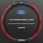 3D Embossed Genuine Leather Steering Wheel Cover For Ford