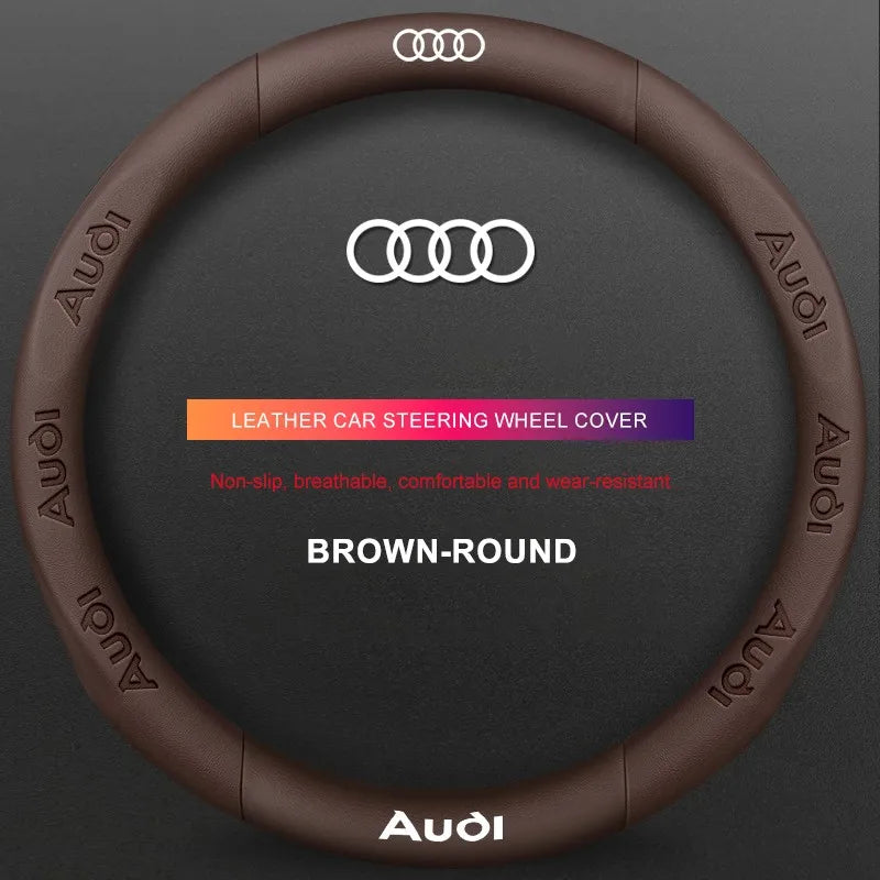 3D Embossed Genuine Leather Steering Wheel Cover For Audi