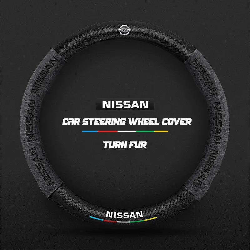 Car steering wheel cover in carbon fiber suede style suitable for Nissan
