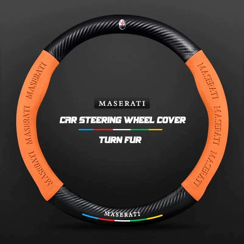 Car steering wheel cover in carbon fiber suede style suitable for Maserati