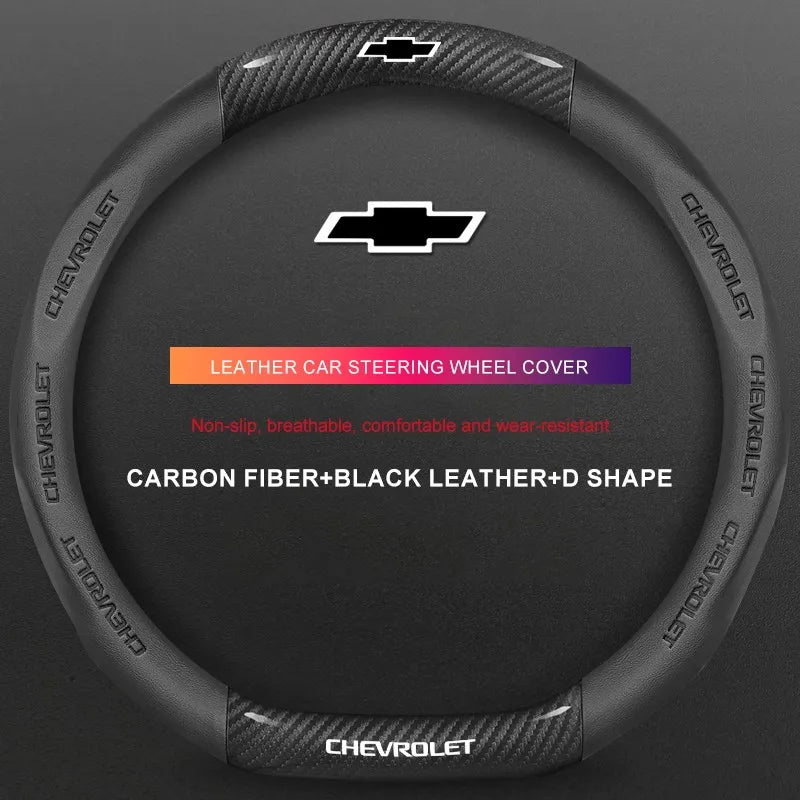 3D Embossed Genuine Leather Steering Wheel Cover For Chevrolet
